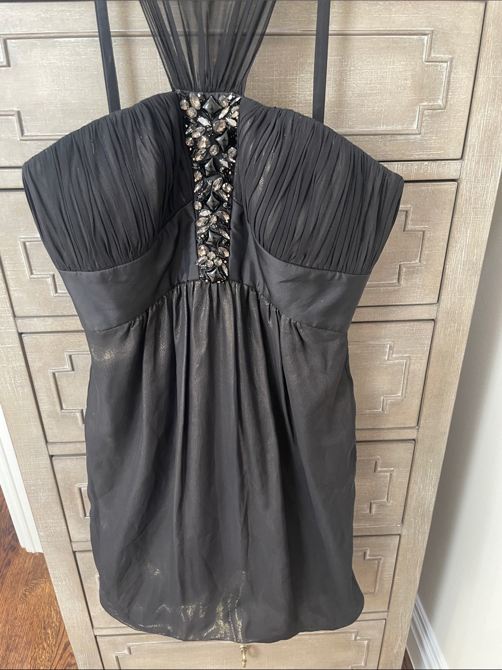 Strapless Black Jeweled Mini Dress